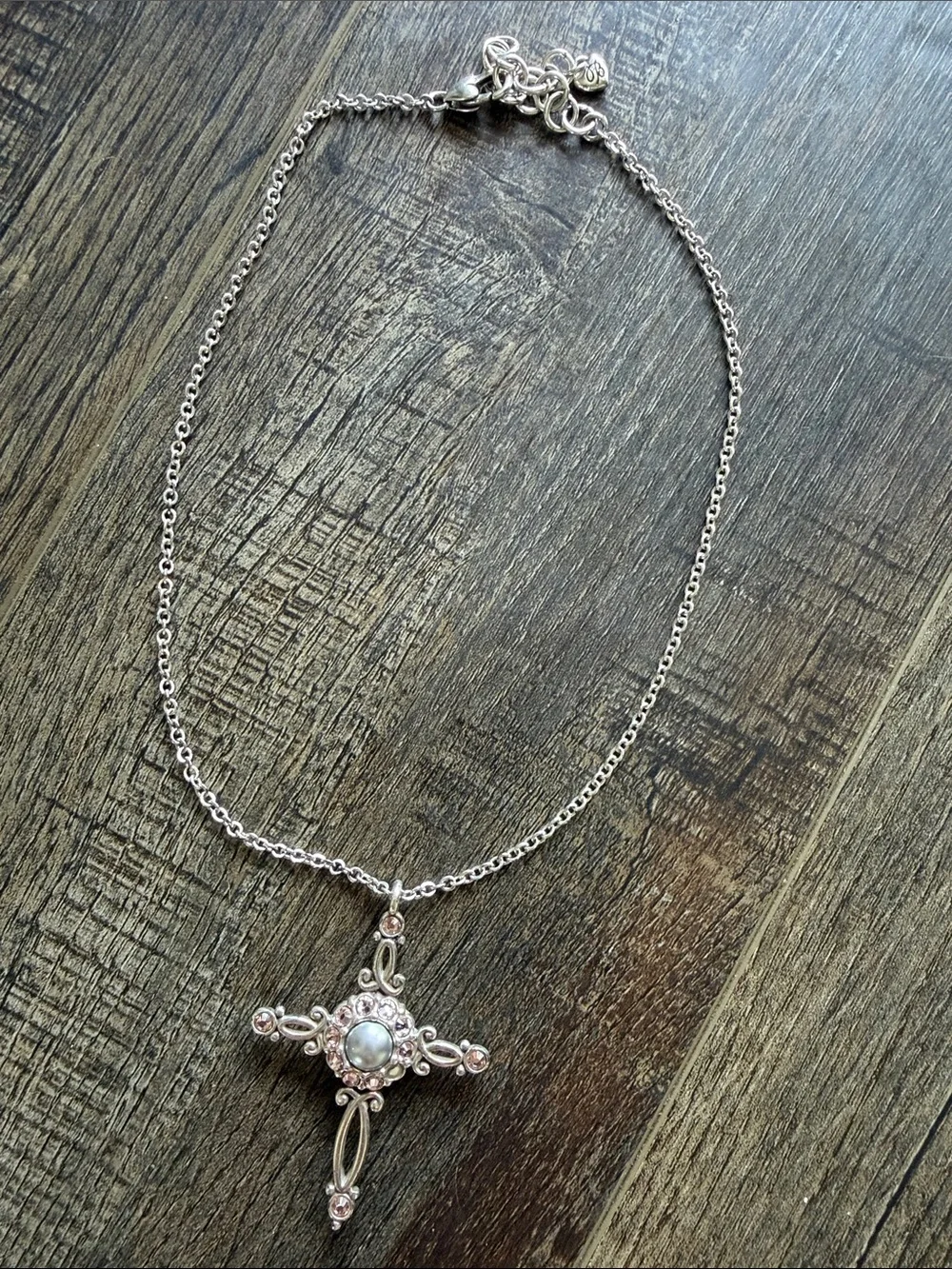 Brighton Reversible Silver Cross Pendant Necklace with Pearlescent Center - Picture 3 of 4